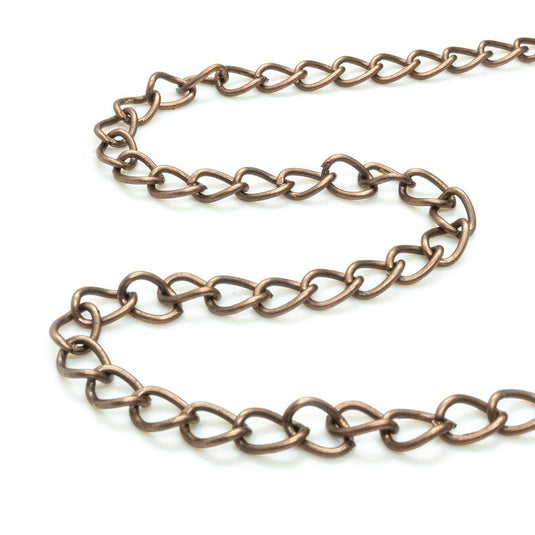 Twist Curb Chain 5mm x 3.5mm x 1m Red Copper - Affordable Jewellery Supplies