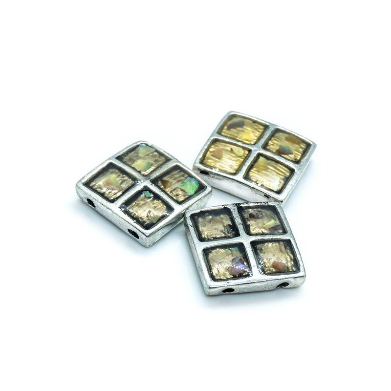 Load image into Gallery viewer, Spacer Bead with Abalone (Paua) 12mm x 12mm Beige - Affordable Jewellery Supplies
