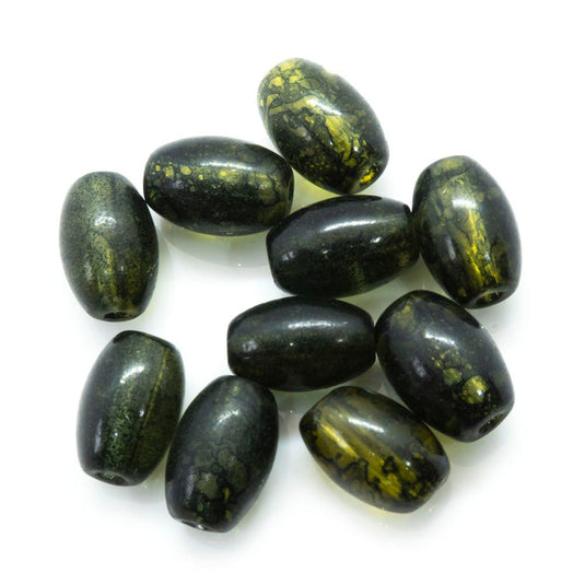 Glass Oval with Veining 11mm x 7mm Dark Green - Affordable Jewellery Supplies