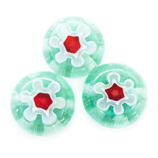 Millefiori Glass Coin Bead 8mm Mint Green and Red - Affordable Jewellery Supplies