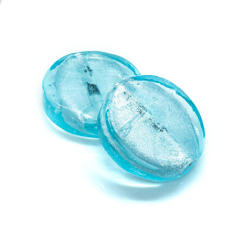 Load image into Gallery viewer, Lampworked Glass Silver Foil Lined Coin 26mm Light blue - Affordable Jewellery Supplies
