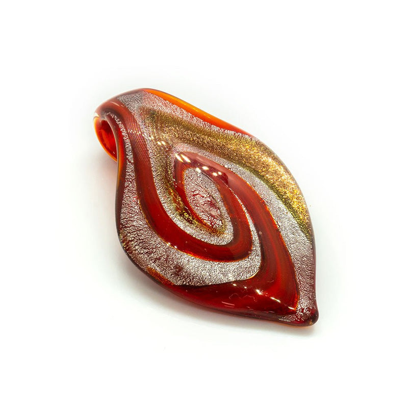 Load image into Gallery viewer, Murano Lampwork Pendant - Tongue Swirl 64mm x 36mm Red/Gold - Affordable Jewellery Supplies
