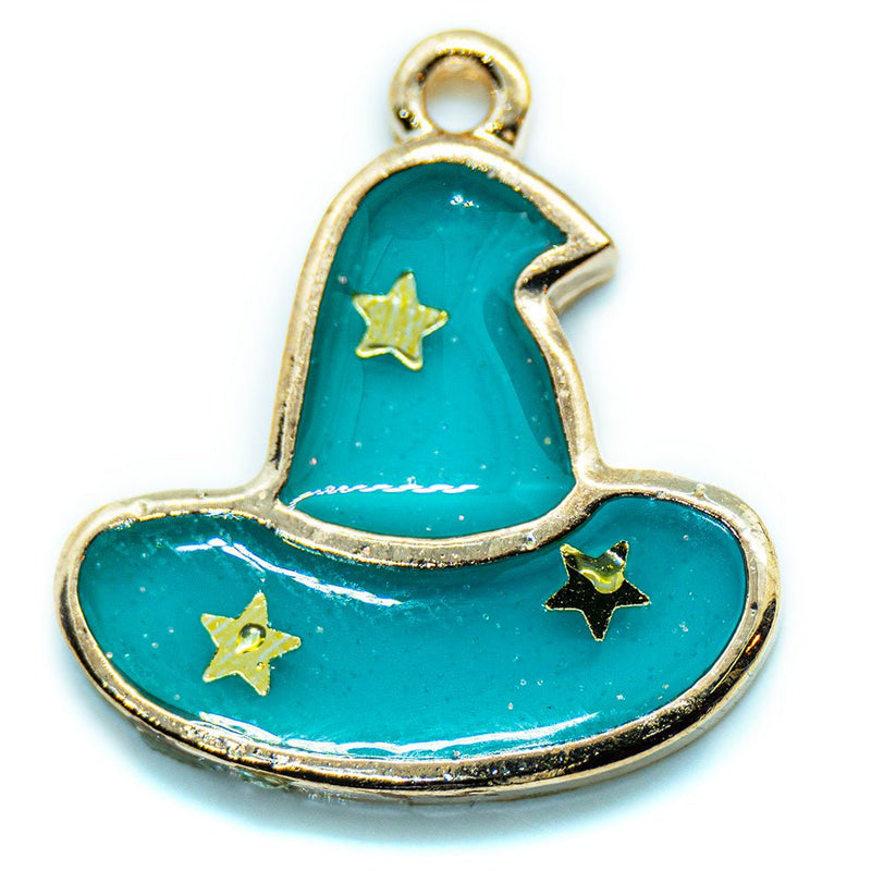 Load image into Gallery viewer, Transparent Enamel Witch Hat Charm 20mm x 18mm Teal - Affordable Jewellery Supplies
