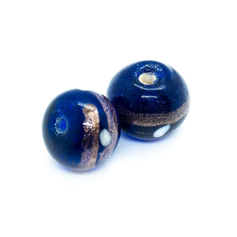 Load image into Gallery viewer, Indian Glass Lampwork Round Bead with Gold Lines 12mm Cobalt - Affordable Jewellery Supplies
