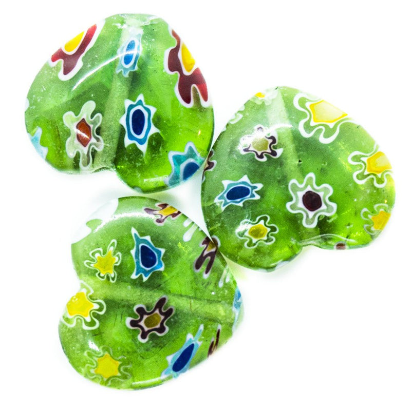 Load image into Gallery viewer, Millefiori Glass Heart Bead 12mm x 12mm x 4mm Green - Affordable Jewellery Supplies
