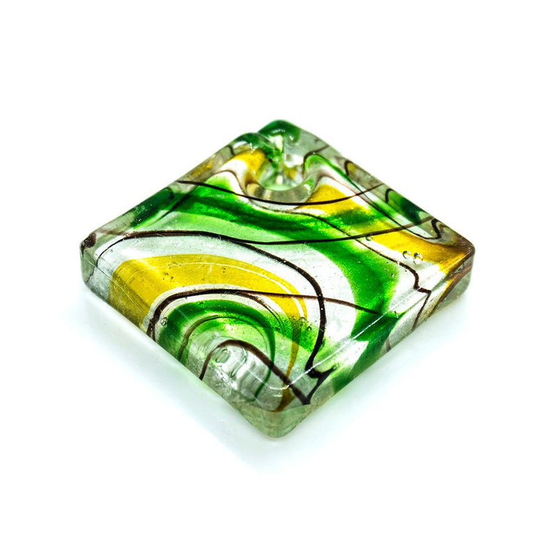 Load image into Gallery viewer, Murano Diamond Lampwork Glass Pendant 47mm x 47mm Green and Gold - Affordable Jewellery Supplies
