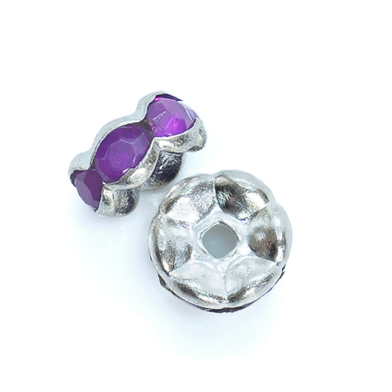 Load image into Gallery viewer, Rhinestone Rondelle Beads Round 8mm Purple on Silver - Affordable Jewellery Supplies
