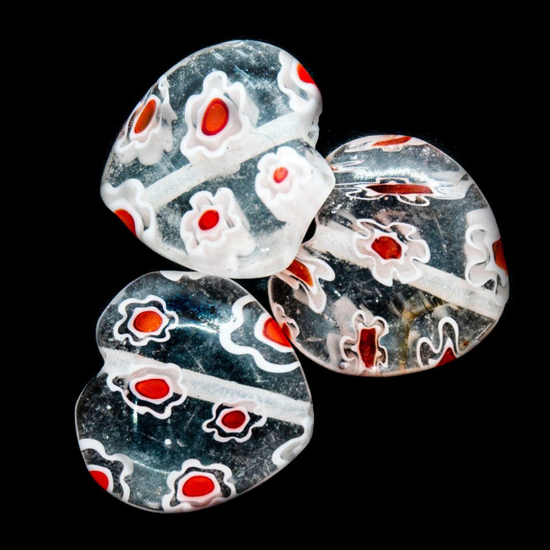 Load image into Gallery viewer, Millefiori Glass Heart Bead 12mm x 12mm x 4mm Clear, Red &amp; White - Affordable Jewellery Supplies
