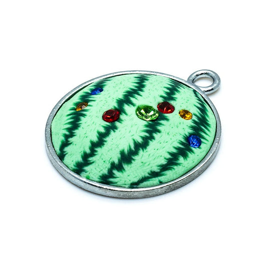 Polymer Clay and Pewter Focal Pendant with Czech Rhinestone Accents 28mm Green - Affordable Jewellery Supplies