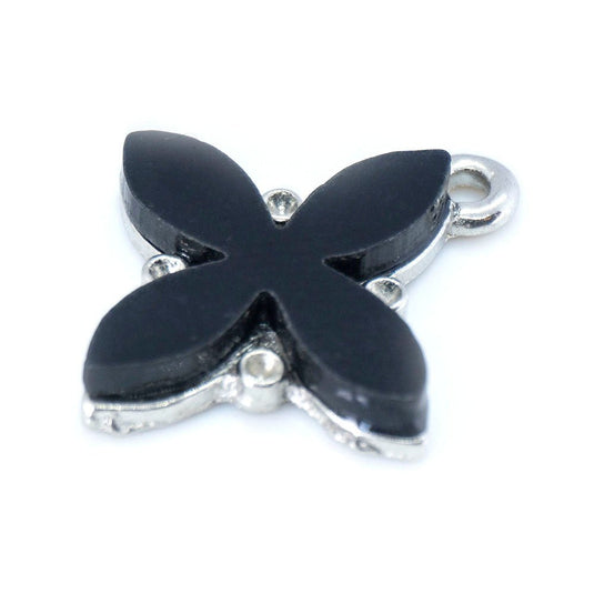 Acrylic and Silver Flower Charm 22mm x 19mm Black - Affordable Jewellery Supplies