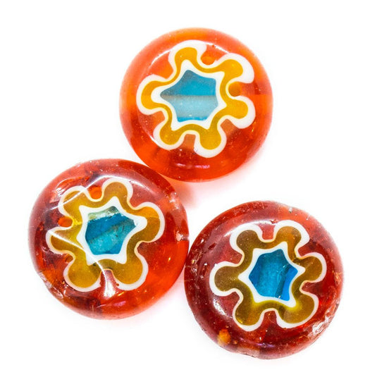 Millefiori Glass Coin Bead 10mm Orange - Affordable Jewellery Supplies