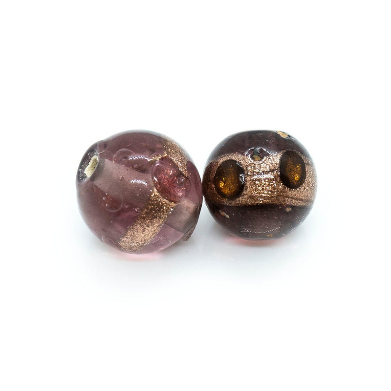 Load image into Gallery viewer, Indian Glass Lampwork Round Bead with Gold Lines 12mm Aubergine - Affordable Jewellery Supplies

