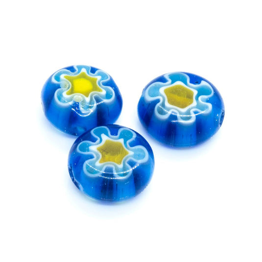 Millefiori Glass Coin Bead 8mm Blue & yellow - Affordable Jewellery Supplies