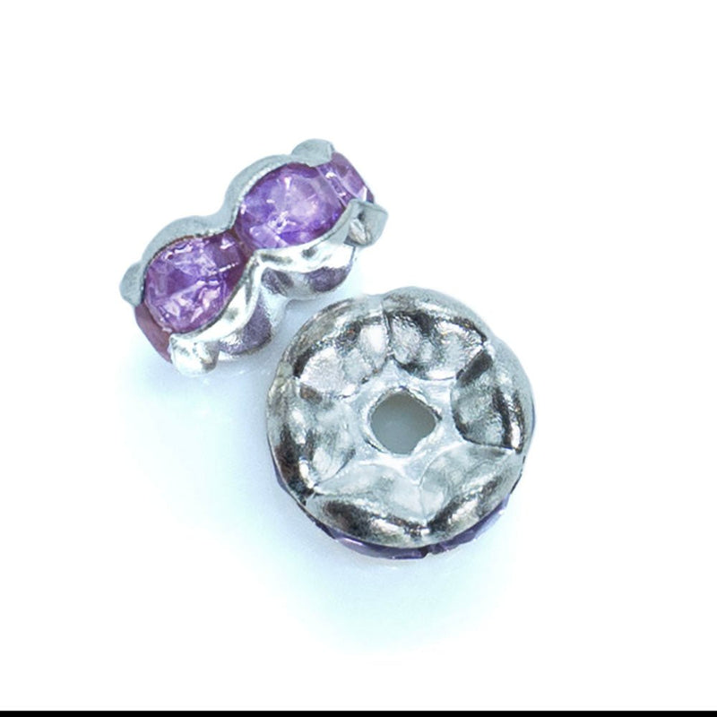 Load image into Gallery viewer, Rhinestone Rondelle Beads Round 8mm Lavender on Silver - Affordable Jewellery Supplies
