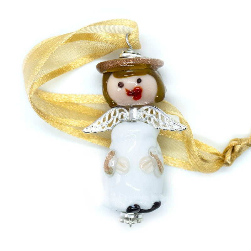 Load image into Gallery viewer, Lampwork Christmas Angel Ornament 50mm x 20mm Blonde Hair - Affordable Jewellery Supplies
