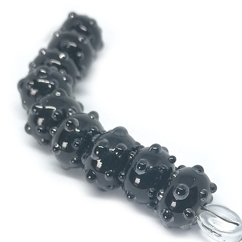 Load image into Gallery viewer, GlaesDesign Handmade Lampwork Beads with Dots 16mm x 11mm Black - Affordable Jewellery Supplies
