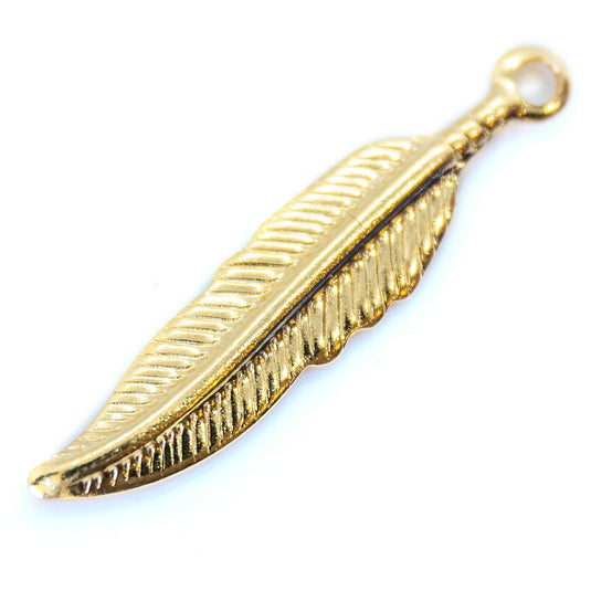 Stamped Leaf Charm 18mm x 4mm Gold - Affordable Jewellery Supplies