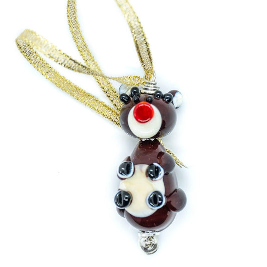 Lampwork Rudolph the Red Nose Reindeer Christmas Ornament 60mm x 20mm Brown - Affordable Jewellery Supplies