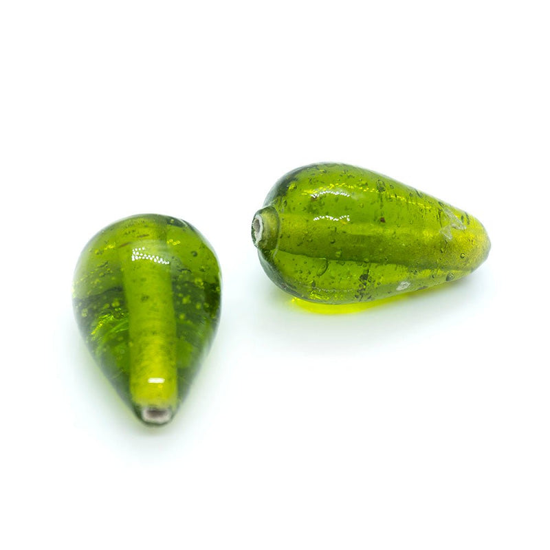 Load image into Gallery viewer, Indian Glass Lampwork Teardrop 18mm x 6mm Green - Affordable Jewellery Supplies
