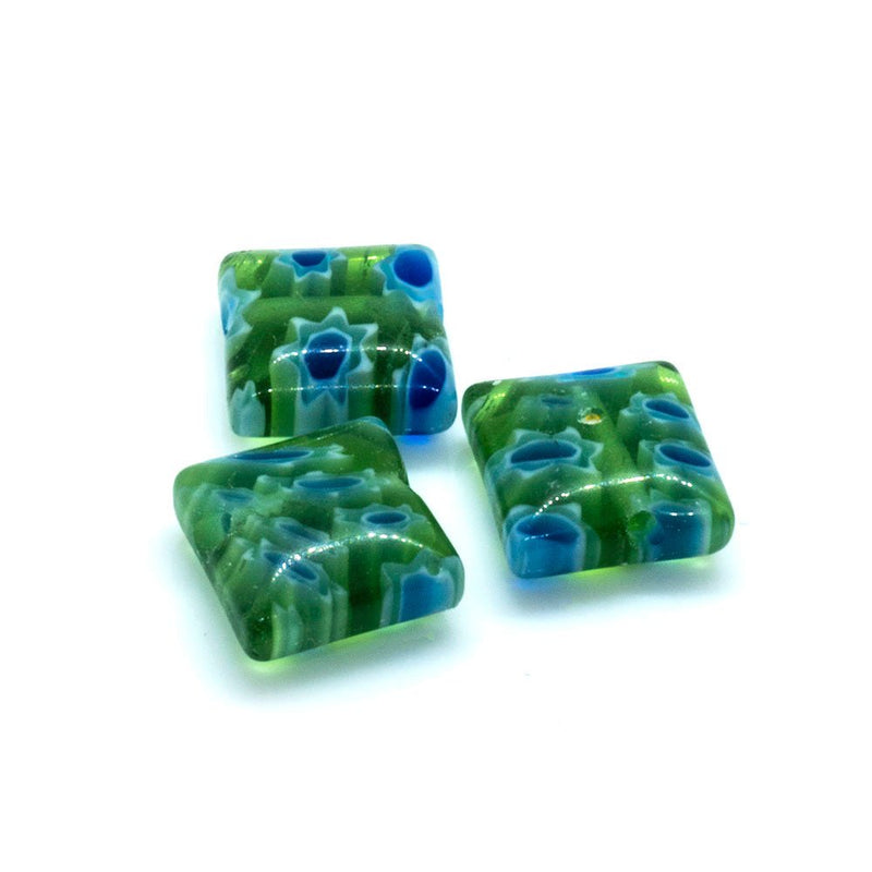 Load image into Gallery viewer, Millefiori Glass Square 8mm Green - Affordable Jewellery Supplies
