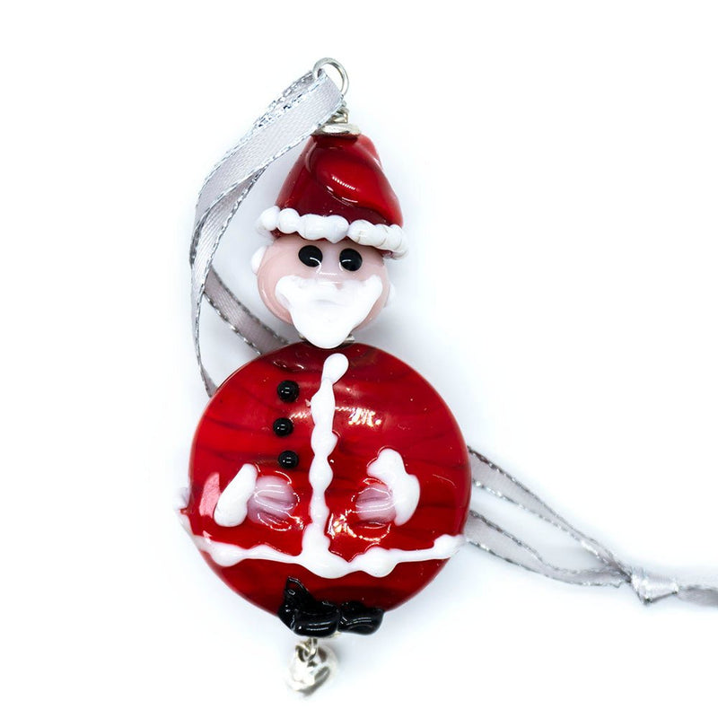 Load image into Gallery viewer, Lampwork Father Christmas Ornament 70mm x 35mm Red - Affordable Jewellery Supplies
