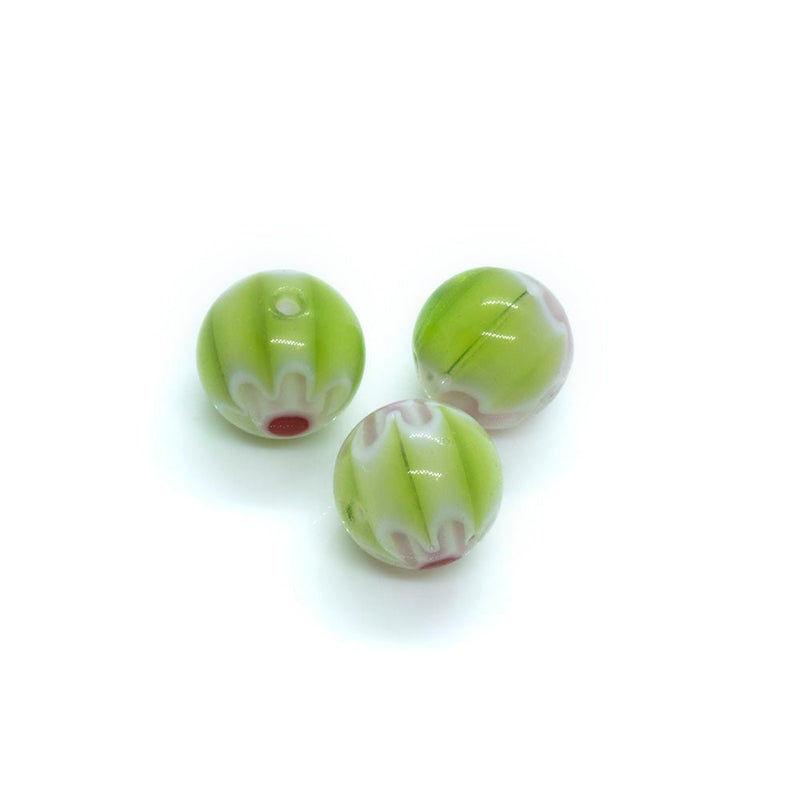 Load image into Gallery viewer, Millefiori Glass Round Bead 8mm Lime &amp; red - Affordable Jewellery Supplies
