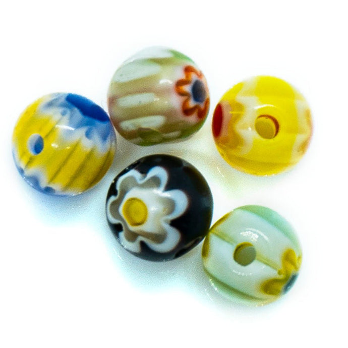 Millefiori Glass Round Bead 4mm Black white & yellow - Affordable Jewellery Supplies