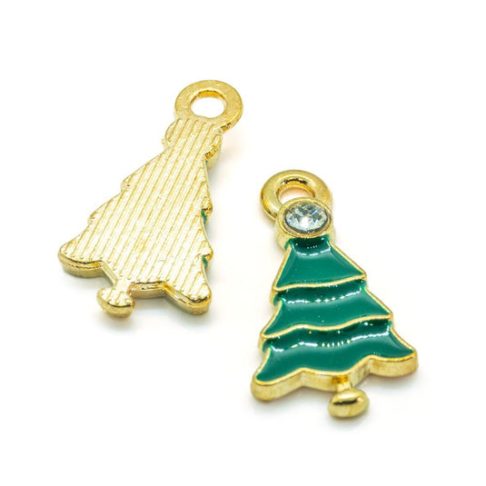 Enamel Christmas Tree Charm 21mm x 16mm Green & Gold - Affordable Jewellery Supplies