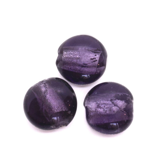 Silver Foil Lined Flat Oval Glass Bead 13mm x 11mm x 8mm Purple - Affordable Jewellery Supplies