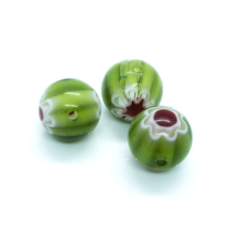 Load image into Gallery viewer, Millefiori Glass Round Bead 10mm Green white &amp; red - Affordable Jewellery Supplies
