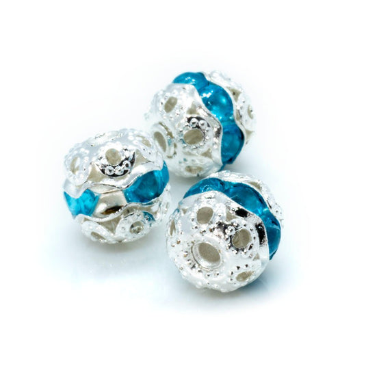 Rhinestone Ball 6mm Silver Turquoise - Affordable Jewellery Supplies
