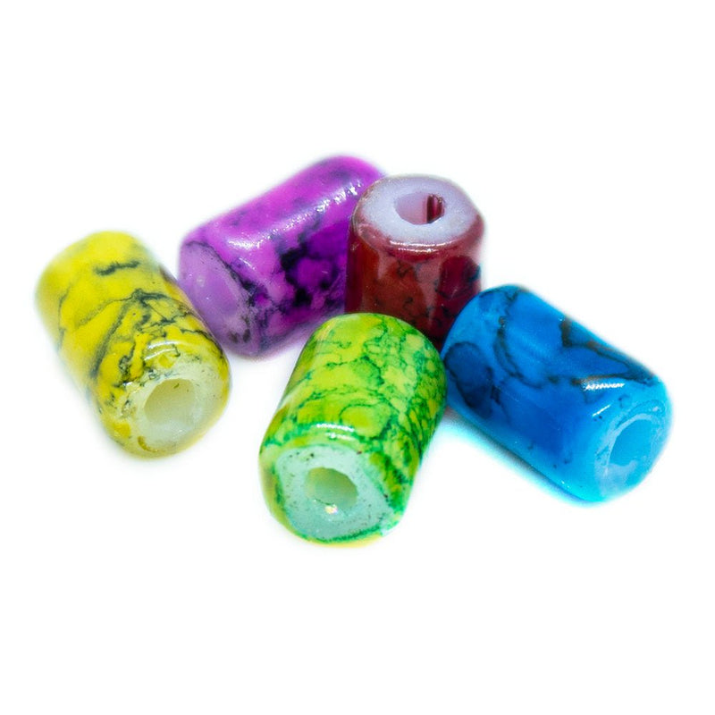 Load image into Gallery viewer, Glass Tubes with Veining 6mm x 4mm Mixed Colours - Affordable Jewellery Supplies
