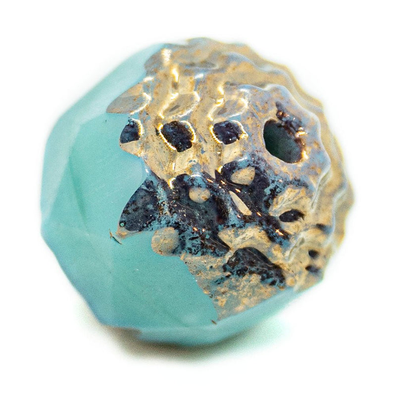 Load image into Gallery viewer, Czech Glass Firepolished Lamp Bead 8mm x 8mm Turquoise &amp; Bronze - Affordable Jewellery Supplies
