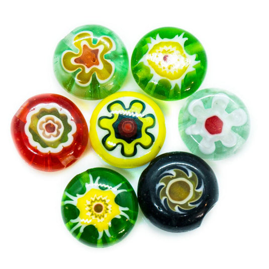 Millefiori Glass Coin Bead 8mm Red, Green, and Yellow - Affordable Jewellery Supplies