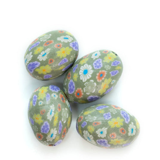 Multicoloured Polymer Clay Oval Beads 15mm x 10mm Grey - Affordable Jewellery Supplies