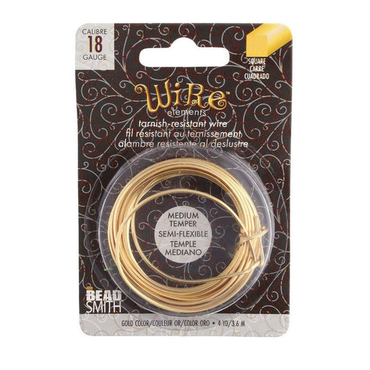 Beadsmith Square Wire 18 Gauge/1.02mm 3.6m Gold - Affordable Jewellery Supplies
