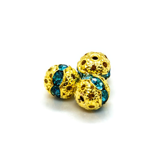 Rhinestone Ball 8mm Gold aqua - Affordable Jewellery Supplies