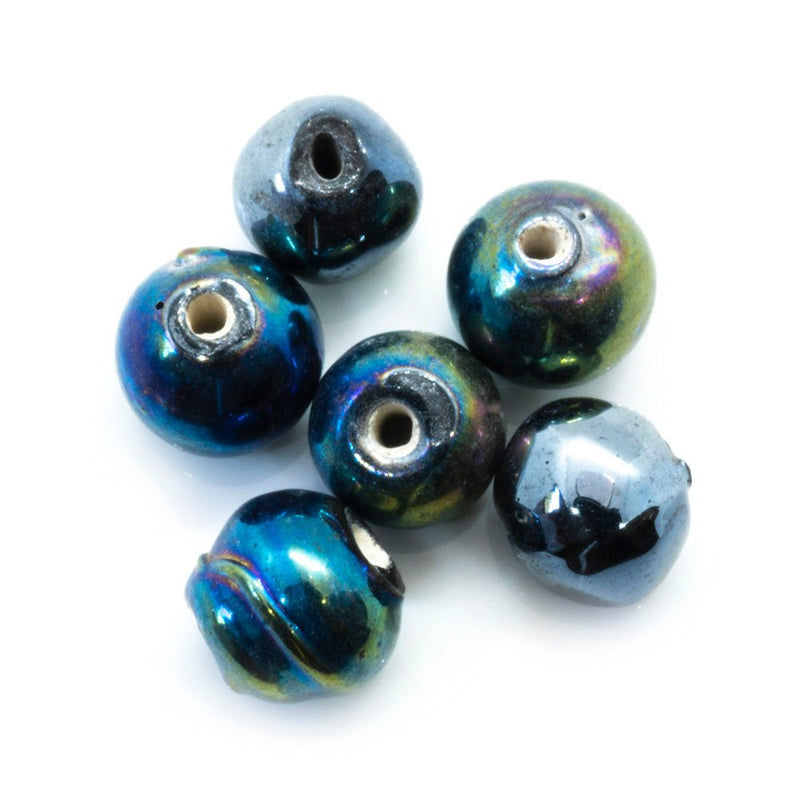 Load image into Gallery viewer, Indian Glass Lampwork Round with AB Finish 9mm Blue (Opaque) - Affordable Jewellery Supplies
