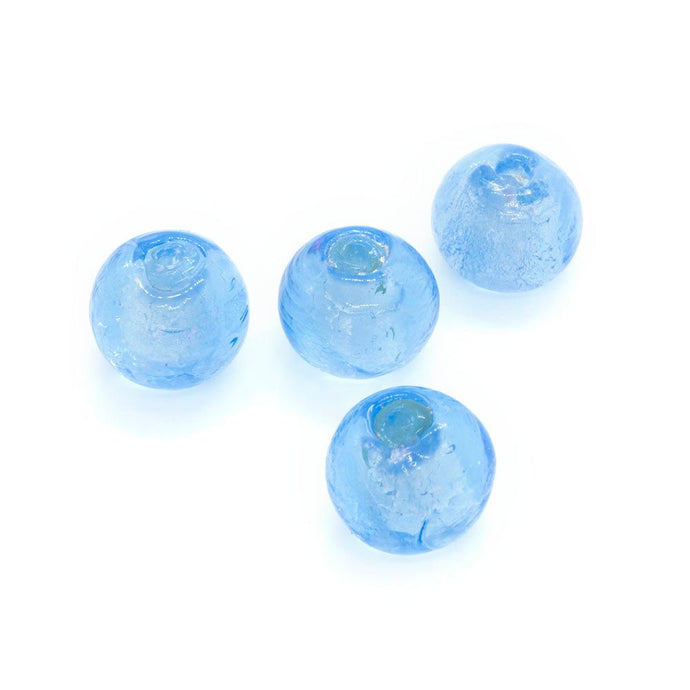 Lampwork Glass Silver Foil Round Beads 10mm Aquamarine - Affordable Jewellery Supplies