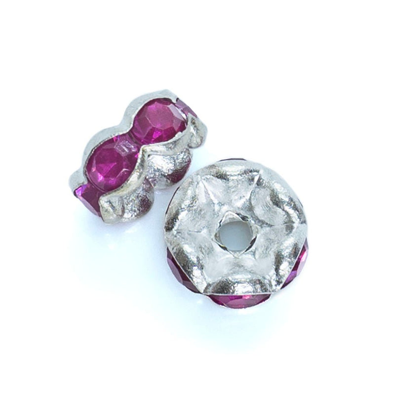 Load image into Gallery viewer, Rhinestone Rondelle Beads Round 8mm Pink on Silver - Affordable Jewellery Supplies
