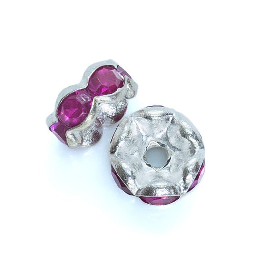 Rhinestone Rondelle Beads Round 8mm Pink on Silver - Affordable Jewellery Supplies