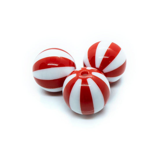 Bubblegum Acrylic Striped Beads 19mm x 18mm Red - Affordable Jewellery Supplies