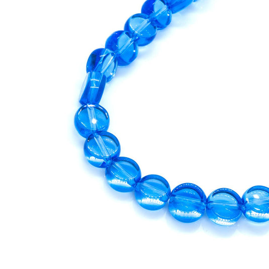Flat Round Glass Beads Strands 6mm x 34cm length Sapphire - Affordable Jewellery Supplies