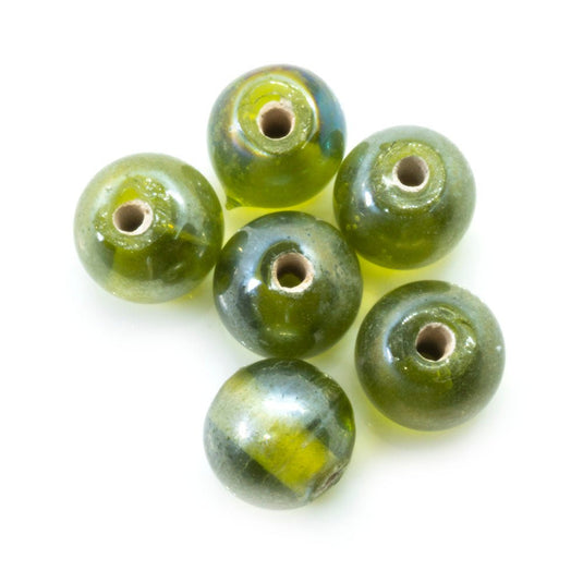Indian Glass Lampwork Round with AB Finish 9mm Green - Affordable Jewellery Supplies