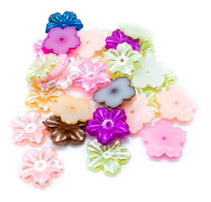 5-Petal Imitation Pearl Flower Bead Cap Mix 13mm x 12mm x 1.5mm Mixed Colours - Affordable Jewellery Supplies