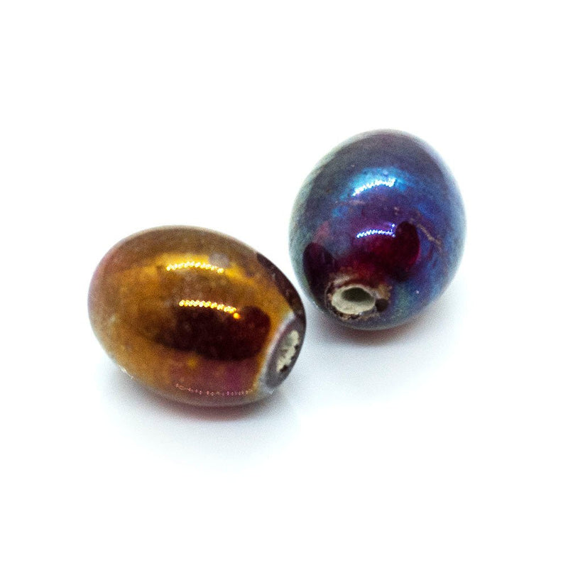 Load image into Gallery viewer, Indian Glass Lampwork Oval 12mm x 10mm Purple AB - Affordable Jewellery Supplies
