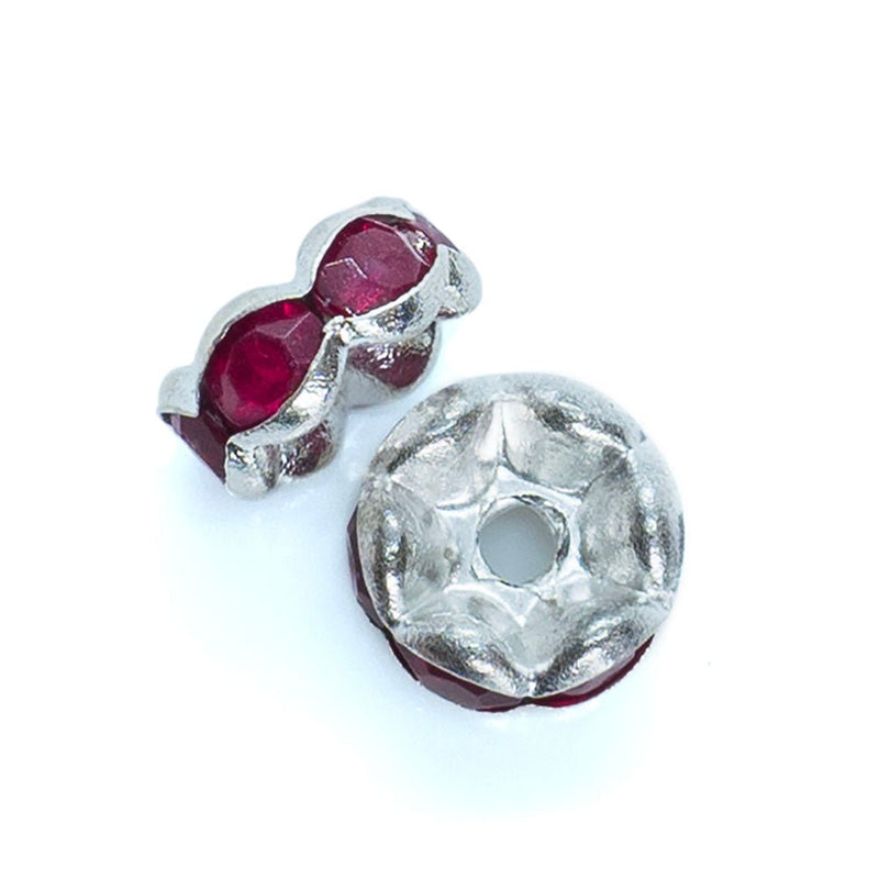 Load image into Gallery viewer, Rhinestone Rondelle Beads Round 8mm Ruby on Silver - Affordable Jewellery Supplies
