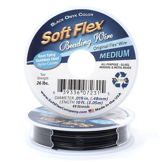 Soft Flex 49 Strand Medium Beading Wire 0.48mm 3.05m (10ft) Black Onyx - Affordable Jewellery Supplies