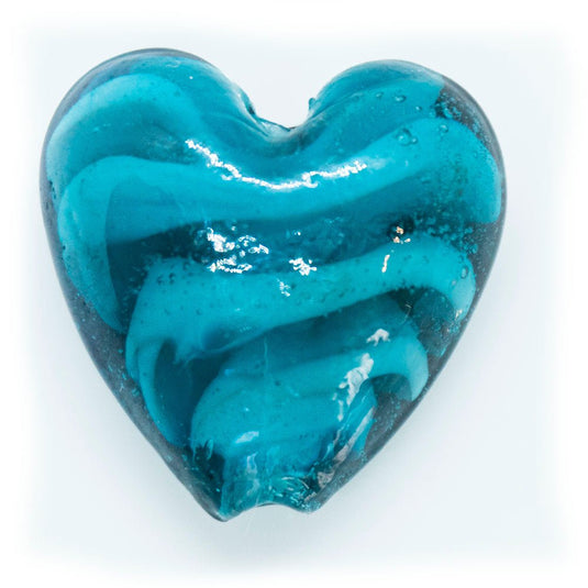 Handmade Lampwork Heart Shaped Beads 20mm x 20mm x 12mm Teal - Affordable Jewellery Supplies
