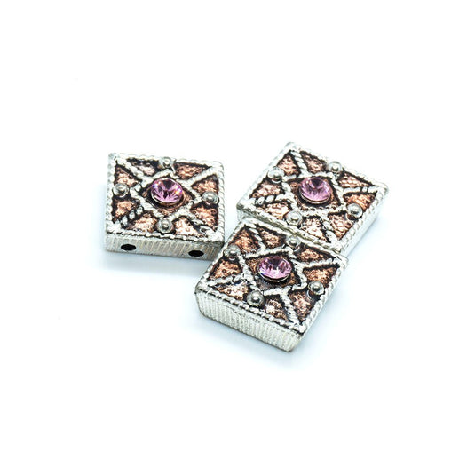 Spacer Bead with Swarovski Square 11mm x 11mm Light rose & pink - Affordable Jewellery Supplies